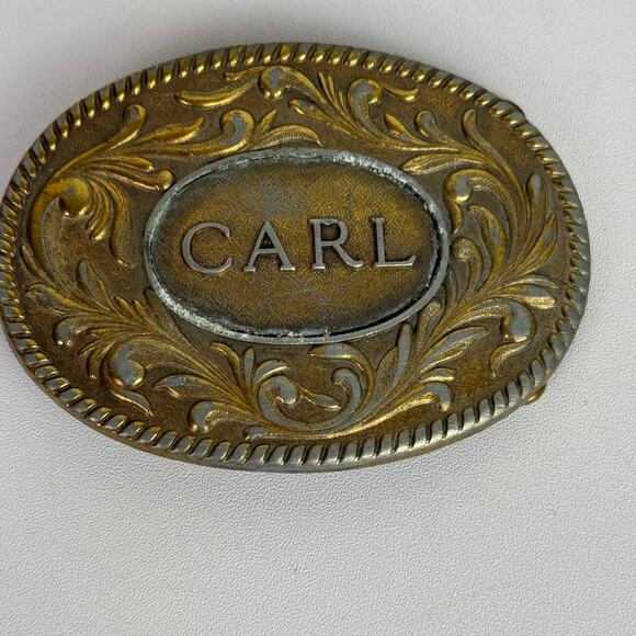 Vintage The Kinney Co 1977 Metal Cowboy Belt Buckle Embossed Design Name Carl - Picture 16 of 16